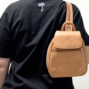 Paul & Taylor USA Genuine Leather Mini Backpack Tan Soft Convertible Bag